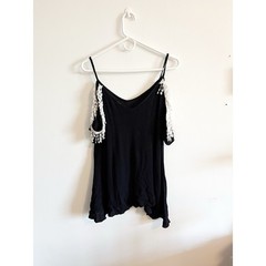Lulus Black White Fringe Cold Shoulder Dress Size Small