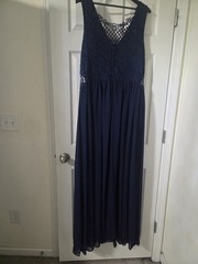City Studio Women’s Plus 20W Blue Lace Glitter V-Neck Sleeveless Maxi Dress