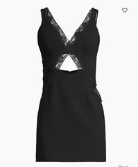 Bardot Black Lace Cut-Out Mini Bodycon Dress V-Neck Strap Sleeve XS