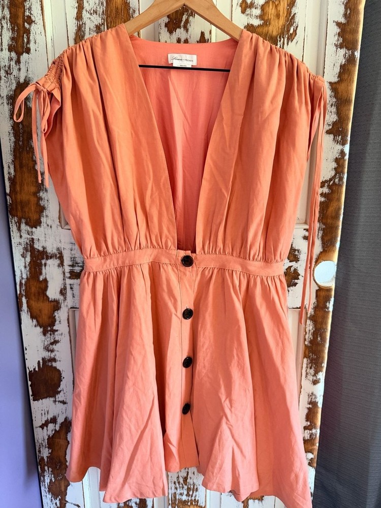 Lovers + Friends Edith Coral Linen Blend Mini Dress Coastal Mediterranean Beachy