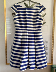 kate spade new york Blue White Striped Fit & Flare Pleated Dress 14