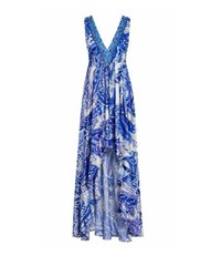 Camilla Loves Intermix Women&rsquo;s Porcelain Hi Low Kaftan Silk Dress Blue Sz 1