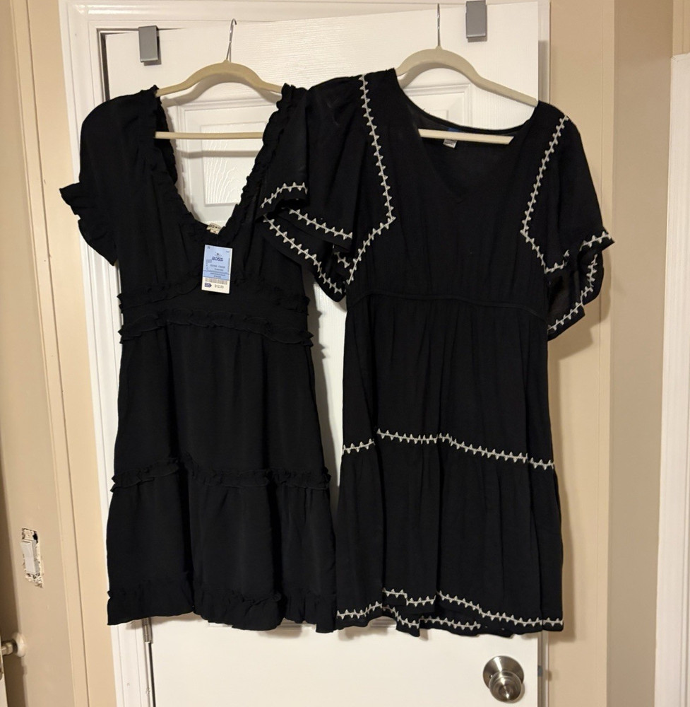 Old Navy Black Solid A-Line Dress Short Sleeve Short Cotton Blend Juniors M