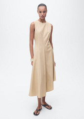 NWT MANGO MNG TAN ASYMMETRICAL FLARED MIDI DRESS SZ XS US 2