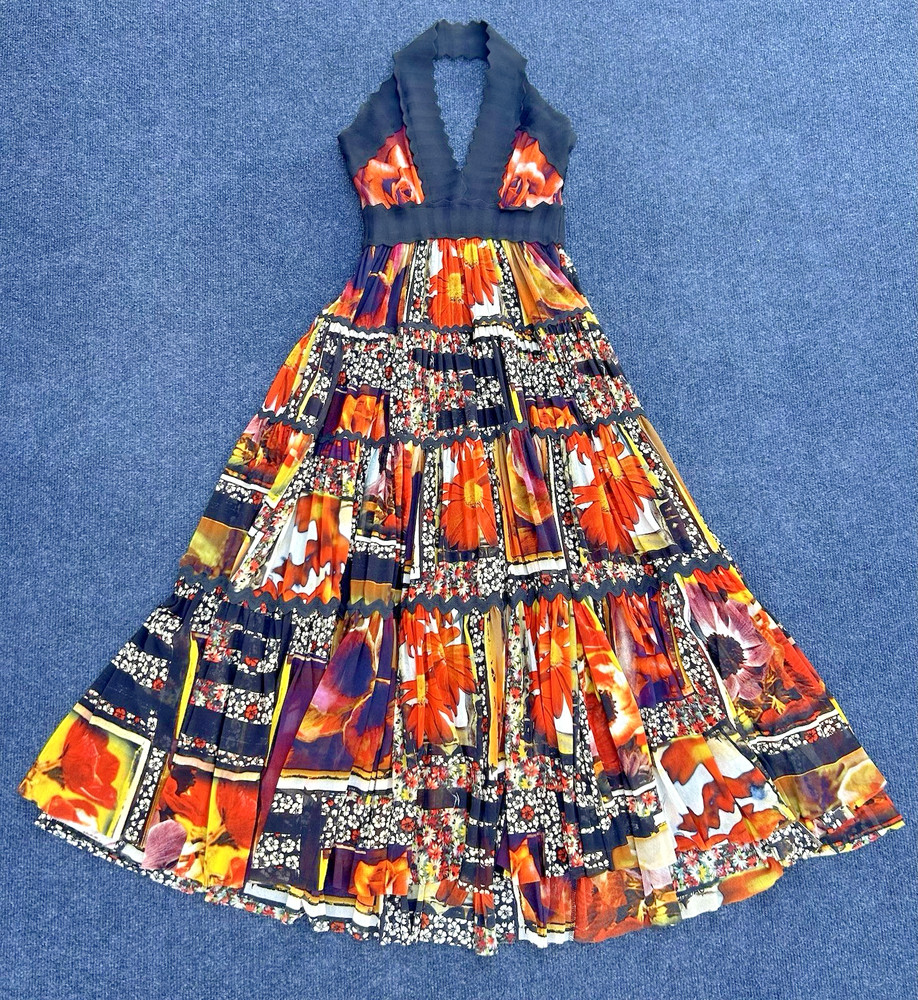 Jean Paul Gaultier Soleil Mesh Halter Dress Floral Patchwork XS