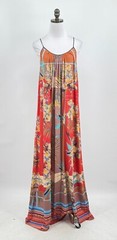 Dream Daily Womens Orange Floral Lightweight Stretch Beach Long Maxi Dress Sz M