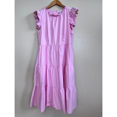 Crown & Ivy Pink Tiered Ruffle Midi Dress Womens Size 8 Sleeveless Cotton Blend