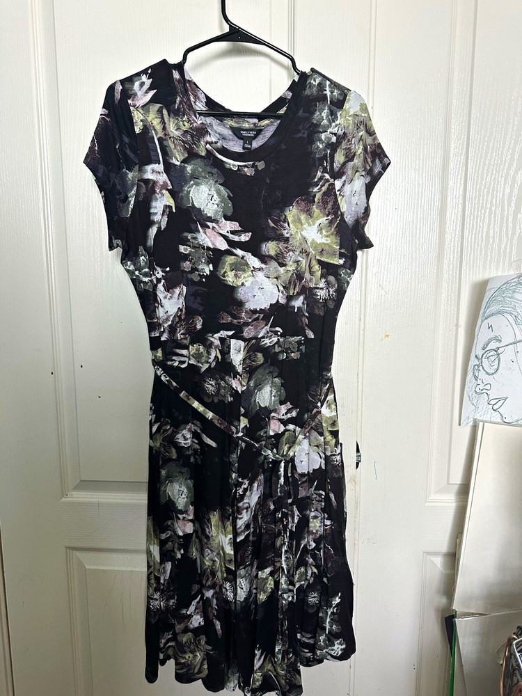 Simply Vera Vera Wang Floral Fit & Flare Pleated Dress, cap sleeve, L