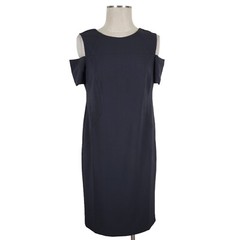 Chicos Cold Shoulder Dress Size 0 S 4 Black Knee Length Hidden Back Zipper Lined
