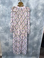 New TU Blue Pink Print Long Sleeve Flowy Long Chiffon Dress Size 14 Summer Beach
