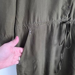 Edun Olive Green Silk Irish Mini Dress Mesh Back Long Sleeve Sz M Casual