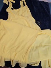NWT Lulus Summer Invite Yellow Tie Strap Tiered Midi Dress Women&rsquo;s Small sundres