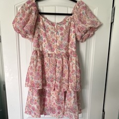 Simply Southern Floral Square Neck Puff Sleeve Fit & Flare Short Dress L