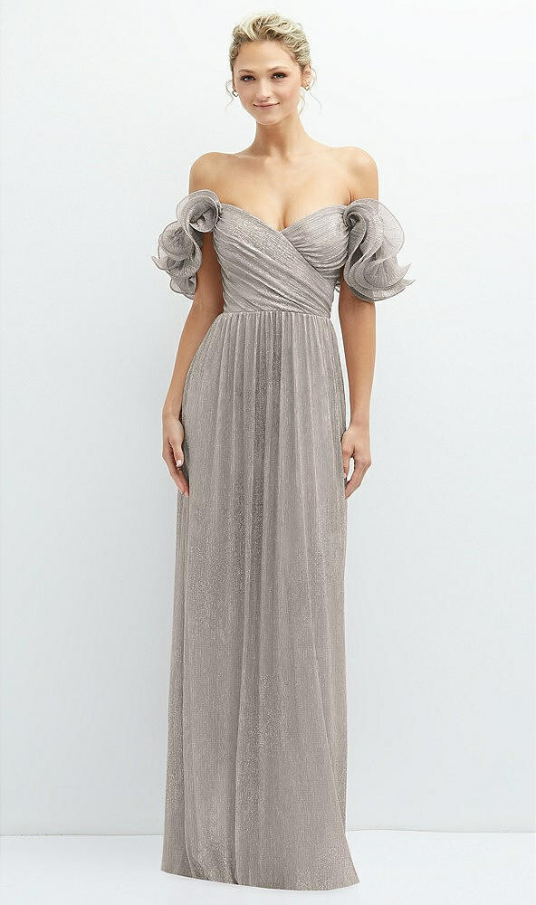 After Six 6883…Convertible Strap Metallic Pleated Dress…Taupe…..Size XXS