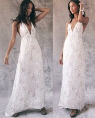 LoveShackFancy Cabane Silk Asymmetric hem Halter Maxi Dress in Biscotti M $625