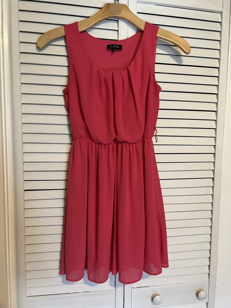A. BYER Women’s Size Small S Dress Sleeveless Chiffon Pink Skater Fit & Flare