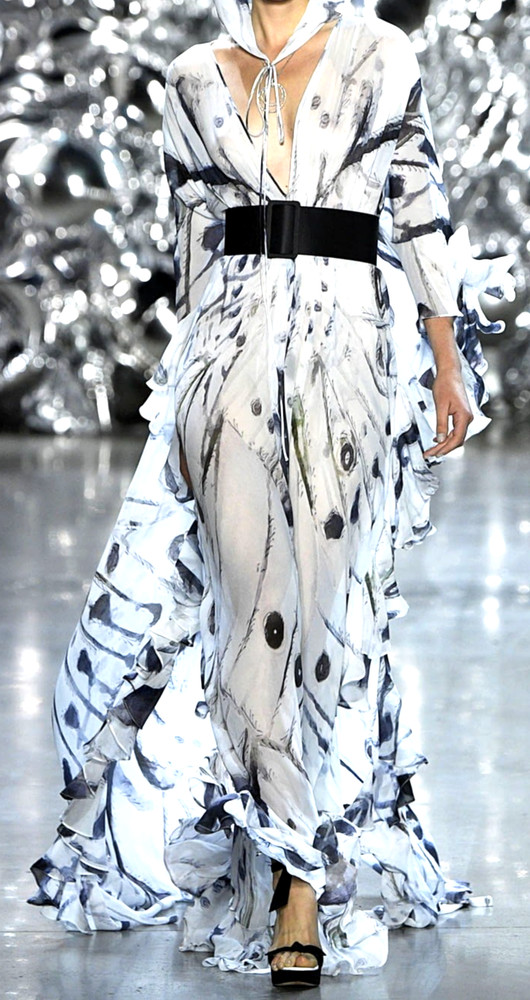 Naeem Khan Spring 2019 Runway Silk Ruffle Long Maxi Kaftan Gown Dress US 4