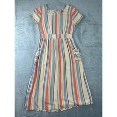 a.n.a. Linen Blend Midi Striped House Dress Backless Cut-Out Patch Pockets MED