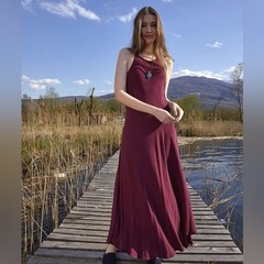 Organic Viscose Cotton Blend Burgundy Maxi Dress Adjustable, Maternity-Friendly