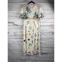 Dress Women&rsquo;s Size Large Multicolor Tropical Print Maxi Short Sleeve Beach Art