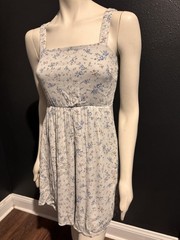 Gilli Blue Floral Boho Lined Strap Sleeve Tie Back Fit & Flare Short Dress Small