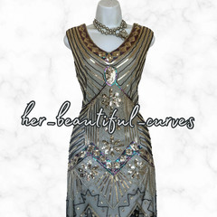 20s GATSBY SEQUINNED BEADED FRINGED FLAPPER PARTY DRESS SIZE XL FITS SIZE 16