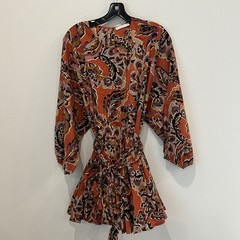 Karlie Mini Dress Printed Floral Large Ballon Sleeve Braided Belt Pleated Resort