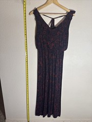 Ann Taylor LOFT Petite Small Sleeveless Navy V-Neck Tie-Back Boho Midi Dress
