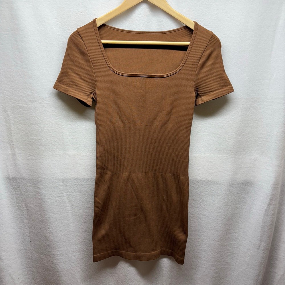 OQQ Ribbed Mini Dress – Size Medium – Brown – Cute!