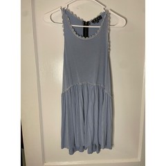 POL Women&rsquo;s Medium Blue Sleeveless shirt Casual Lace Trim Detail Flapper Style