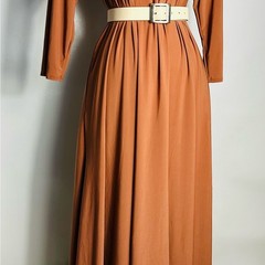 Source Unknown Long Sleeve Handkerchief Hem Dress in Caramel