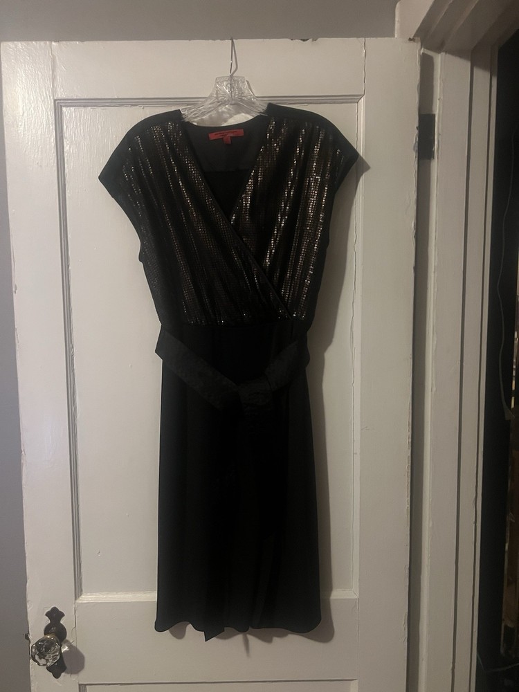 Narciso Rodriguez for DesigNation Sequin Faux-Wrap Dress w Copper Bodice Sz M