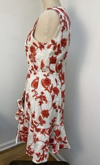 Rebecca Taylor White Red Floral Embroidered Sleeveless V-Neck Dress Size 6