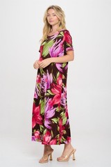 JOSTAR Slinky LONG DRESS Poly Spandex Knit RED PURPLE Floral S M L XL 2X 3X