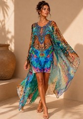 Camilla Mother Xanadu Long Sheer Overlay Dress Size L/XL Jungle Animal Silk