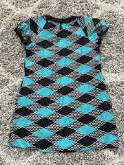 Vertigo Paris Women’s Dress Black White Teal Argyle Diamond Size M