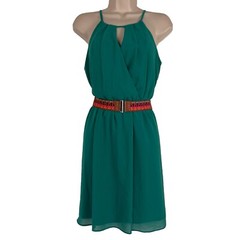 New BCX Dress Women&rsquo;s Medium Sleeveless Belted A-Line Above Knee Pleated Chiffon