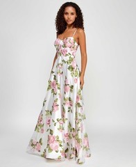 Say Yes Juniors&rsquo; Rhinestone Floral Corset Sweetheart Gown – Ivory Blush – 3/4