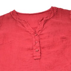 Linen Popover Shirt Dress Italy Mandarin Collar Roll Tab Sleeve Small Coral Pink