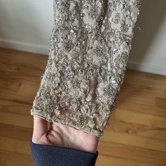 Cassandra Stone Vintage Beaded Lace Sequin Grey Formal Dress Jacket Set Size 10
