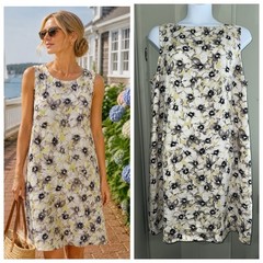 J.Jill 3X Sleeveless Shift Dress Floral Coastal Pockets Love Linen Yellow Gray