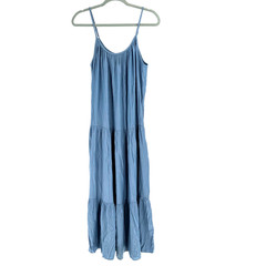 LUMIERE Tied Spaghetti Strap Midi Dress Women&rsquo;s Medium Blue Boho Cowgirl Hippie