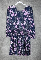 Ophelia Roe Smocked Crossover V-Neck Dress Womens Size 2X Blue Pink Floral