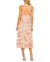 Mac Duggal Sleeveless V-Neck Floral Mesh Ruffle Midi Dress Women&rsquo;s