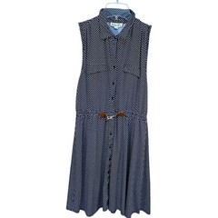 M Indigo Rose Peasant Mini Dress Collared Sleeveless Elastic Navy Blue White