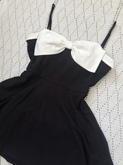 City Studios Black White Bow Spaghetti Strap Fit & Flare Short Dress Size 13/14