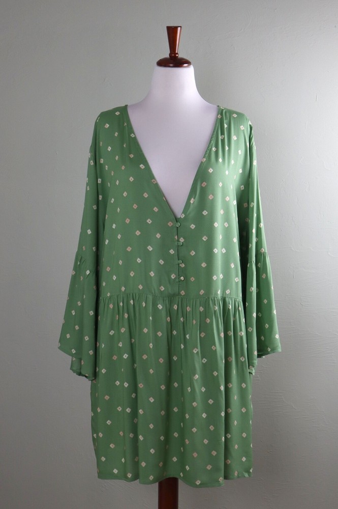 SUMMERSALT NWT $95 Geo Square Print Casual Shirred Coverup Dress Size 2XL