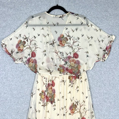 ZARA Cream Sheer Romantic Whimsy Maxi Dress Sz M Boho Chic Chiffon Bird Flower