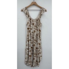 Kate Quinn Dress Womens Medium Beige Brown Floral Sunflower Ruffle Butter Soft