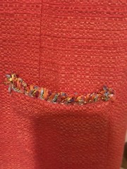 Talbots Womens Tweed Sheath Dress Sleeveless Coral Confetti Fringe Trim size 4